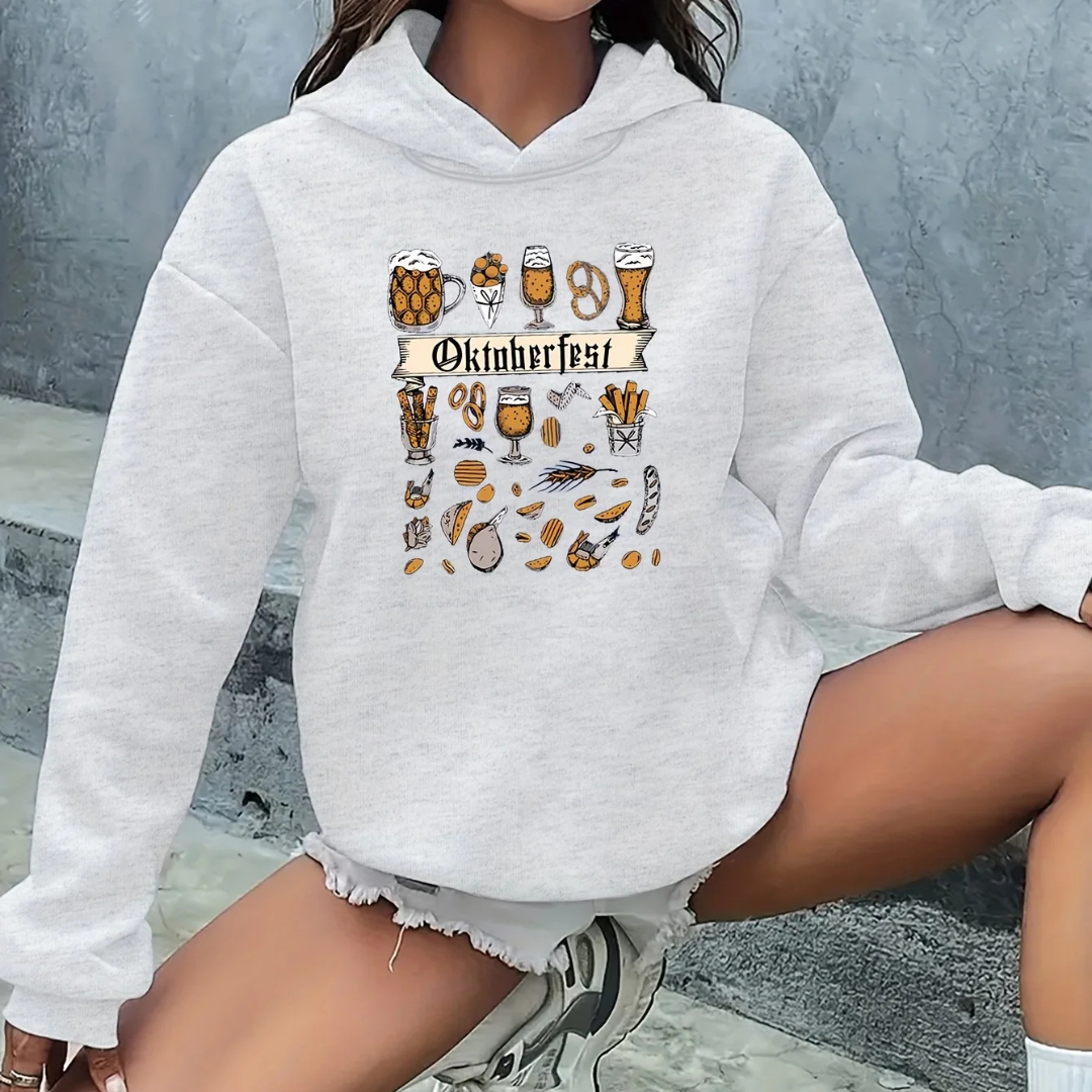 Helga Oktoberfest Kapuzenpullover | Vielseitiger Bierfest Pulli mit Icon-Sammlung für Damen