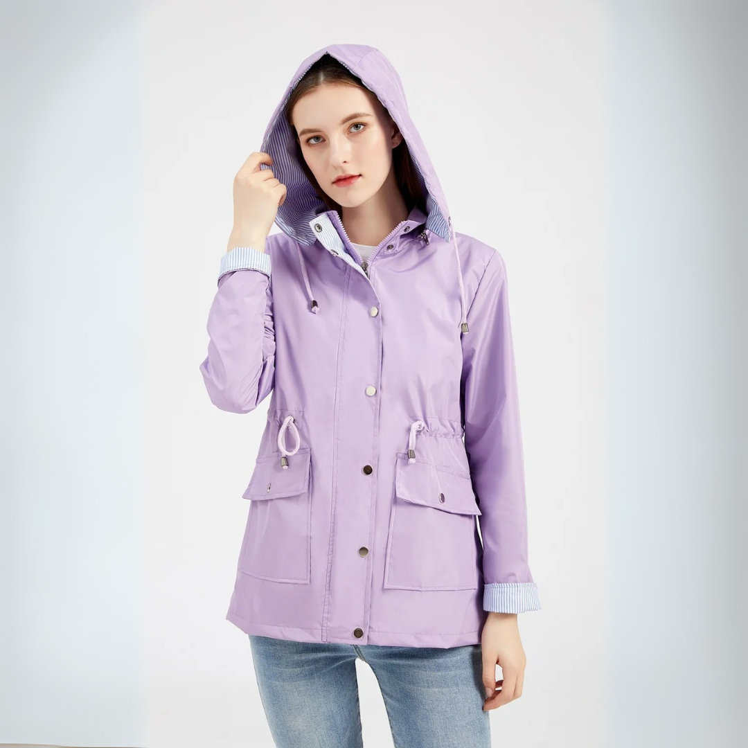 Regenjacke für den Herbst -  Wasserfeste Übergangsjacke mit Kapuze für Damen