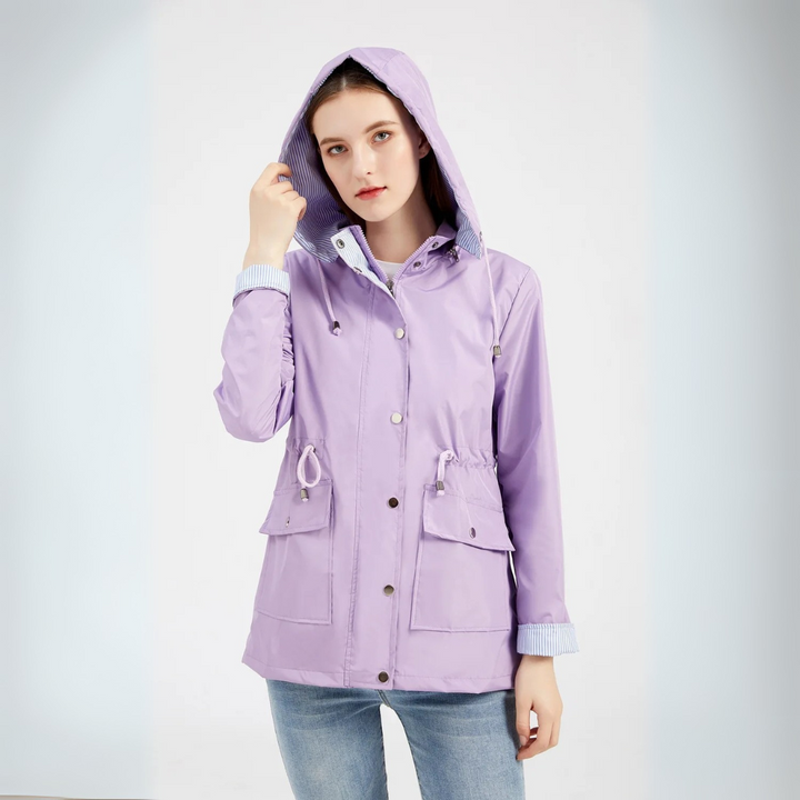 Regenjacke für den Herbst -  Wasserfeste Übergangsjacke mit Kapuze für Damen