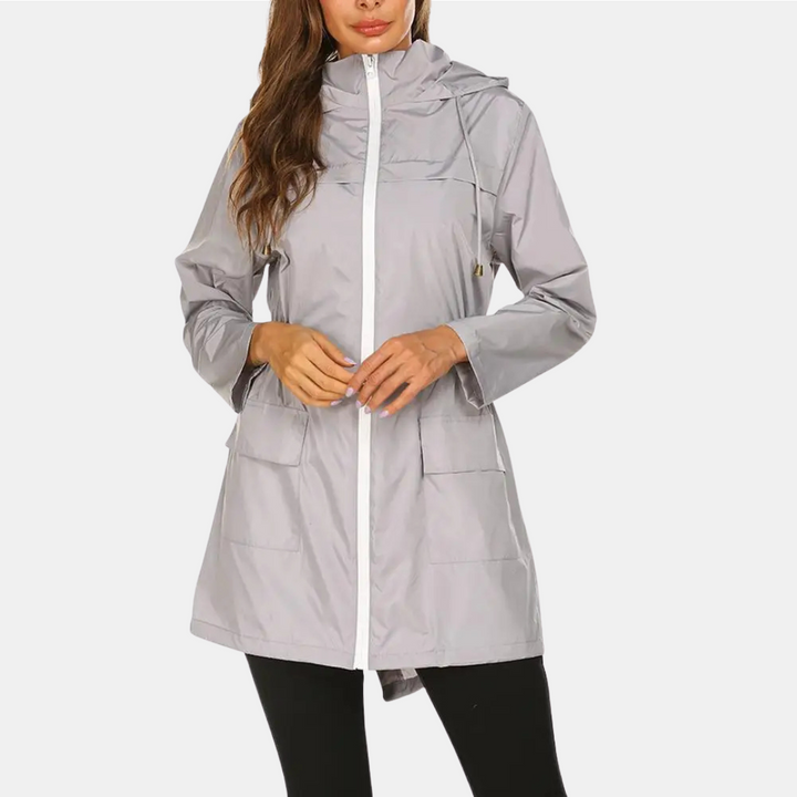 Regenjacke für den Herbst -  Wasserfeste Lange Übergangsjacke mit Kapuze für Damen