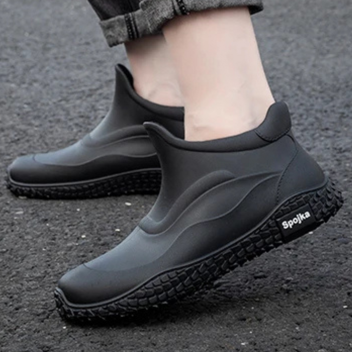 Regenstiefel für den Herbst - Halbhohe Wasserdichte PVC Gummistiefel mit rutschfester Sohle für Herren