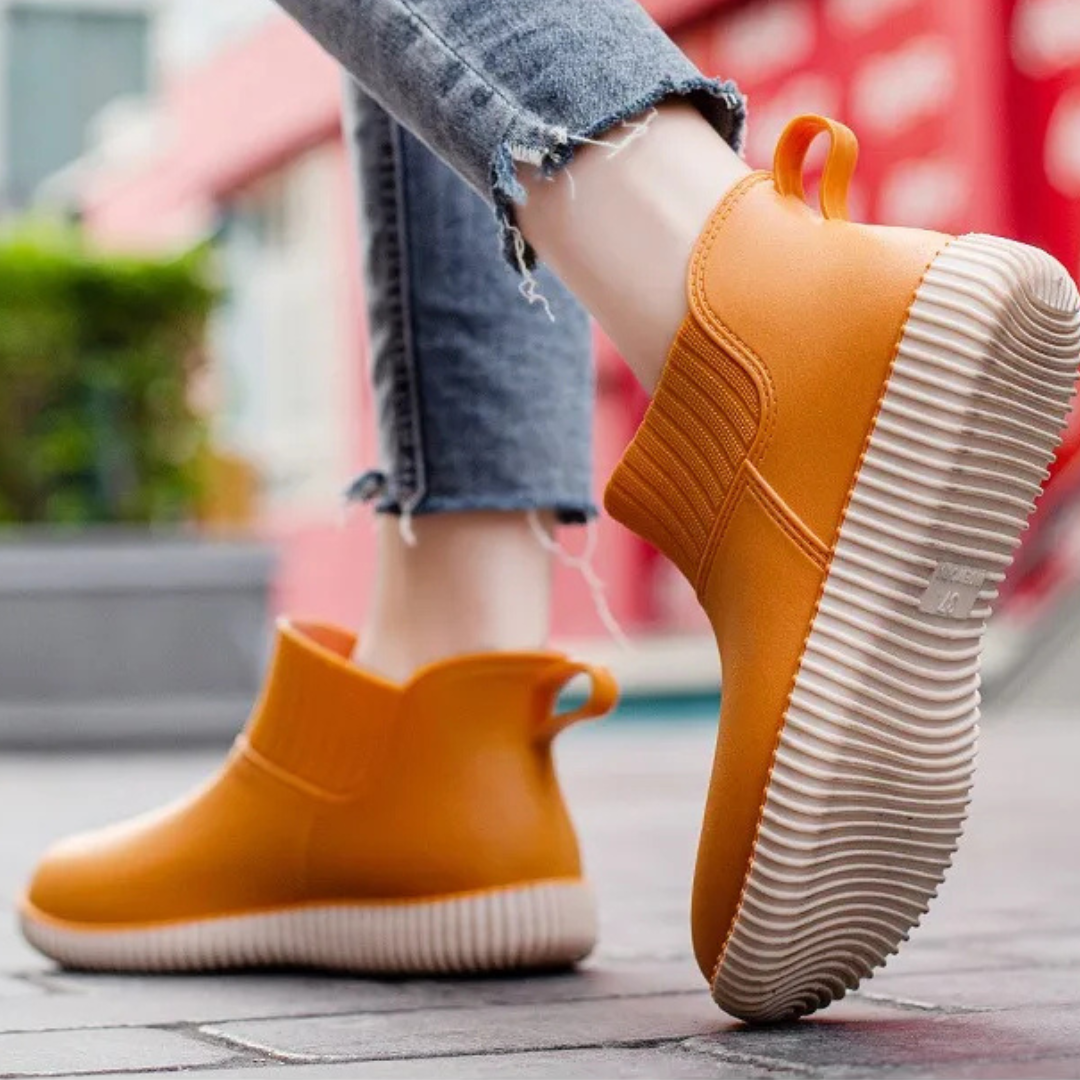 Regenstiefel für den Herbst - Wasserdichte Bequeme Ankle Gummistiefel mit Strick-Bund für Damen