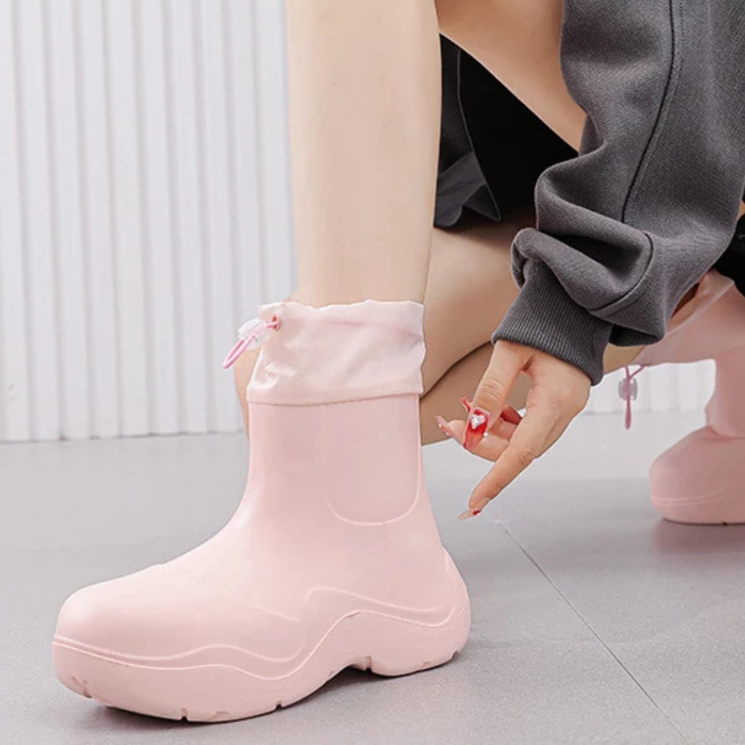 Regenstiefel für den Herbst - Wasserdichte Ankle Gummistiefel mit Strick-Design und rutschfester Sohle für Damen