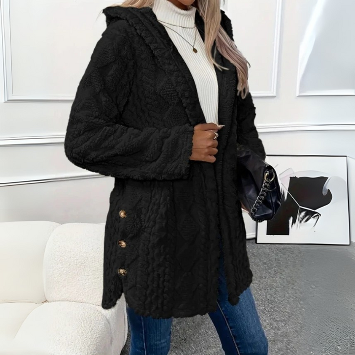 Teddyjacke für den kalte Tage - Stilvolle Lange Fleecejacke mit Kapuze für Damen