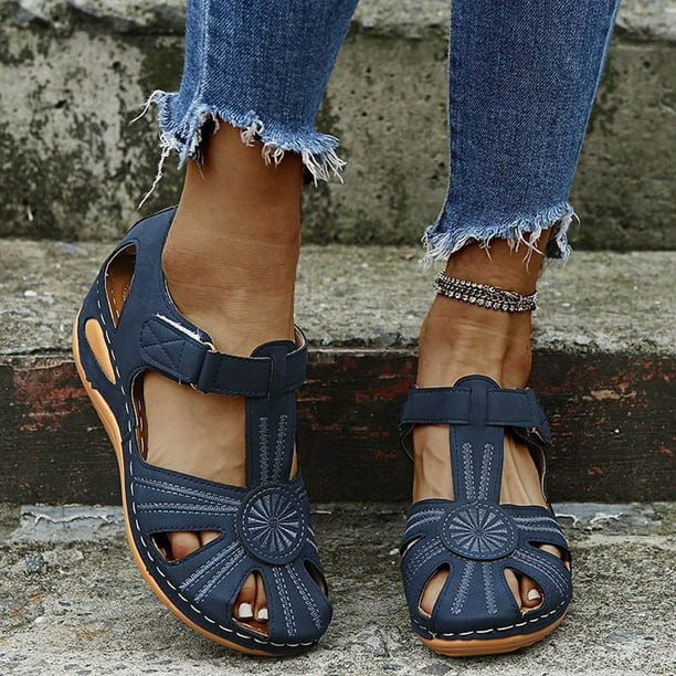 Waltraud Sommer Komfort Sandalen | Damen Keilabsatz Sandalen mit Riemchen für Frauen