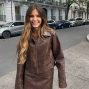 Bertha 2-teiliges Set | Elegantes Damen Set mit langärmeliger Lederjacke und Minirock