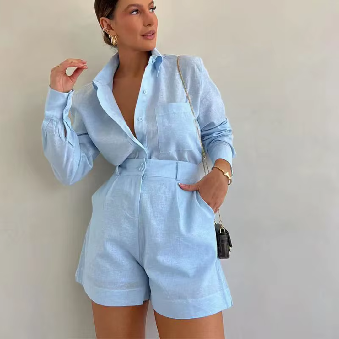 Amira 2-teiliges Set | Luftiges Damen Set mit Hemd und Shorts für den Sommer