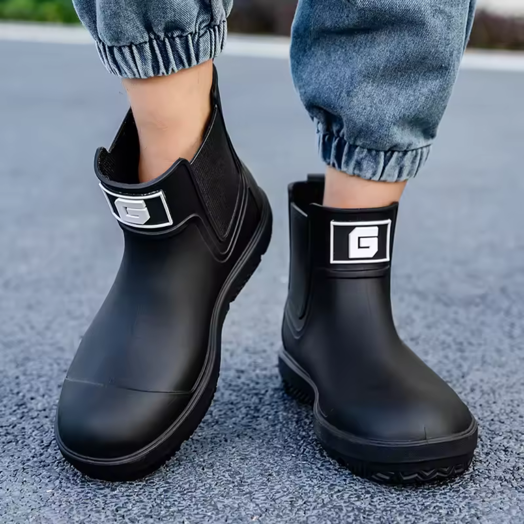 Regenstiefel für den Herbst - Halbhohe Wasserdichte Gummistiefel mit rutschfester Sohle für Herren