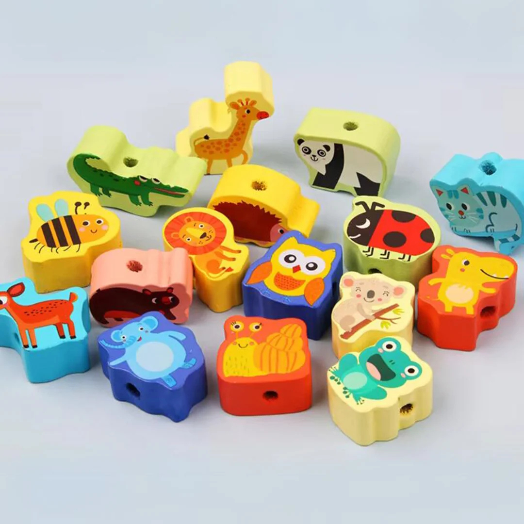 Frucht Fädelspiel | Montessori Spielzeug mit Obst, Tieren und Gemüse