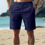 Julian Leinenshorts | Luftige Dunkelblaue Herren Shorts Sommer Strand Stil
