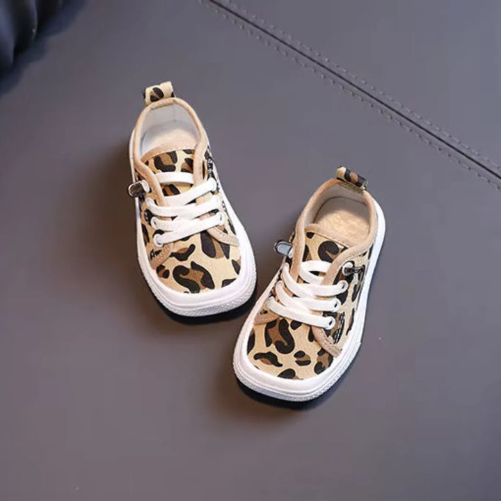Leopard Canvas Sneakers | Niedliche Herbst Sneakers mit breiter Zehenbox für Kinder