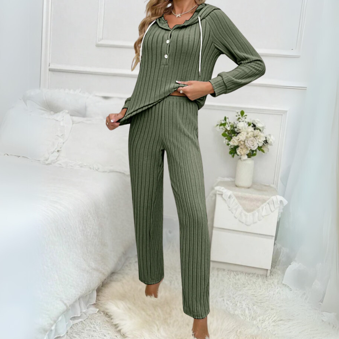 Demi Hoodie-Set | Geripptes Kapuzenoberteil mit Jogginghose