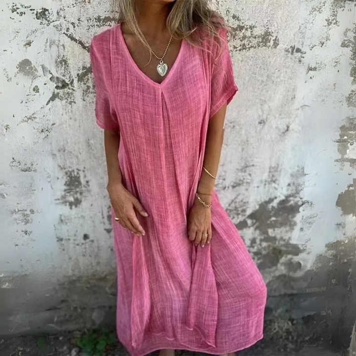 Ursula Leinenkleid | Luftiges Sommerkleid mit V-Ausschnitt für Frauen