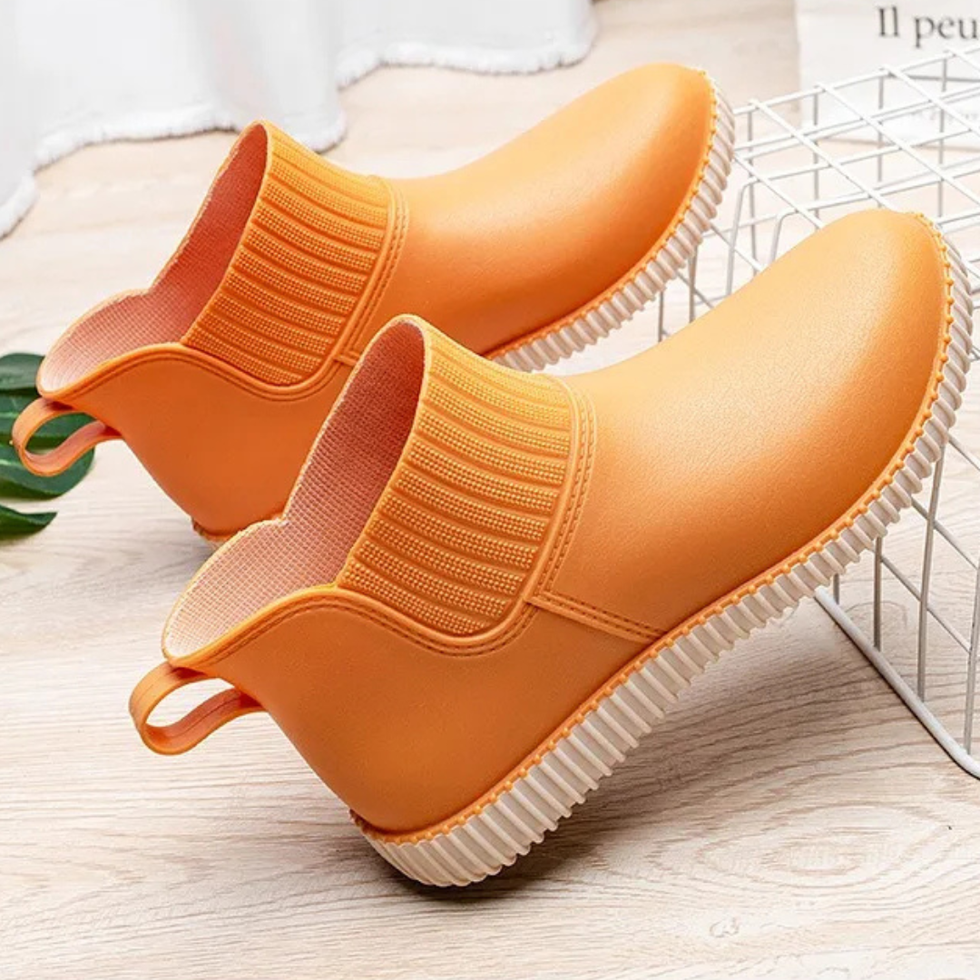 Regenstiefel für den Herbst - Wasserdichte Bequeme Ankle Gummistiefel mit Strick-Bund für Damen