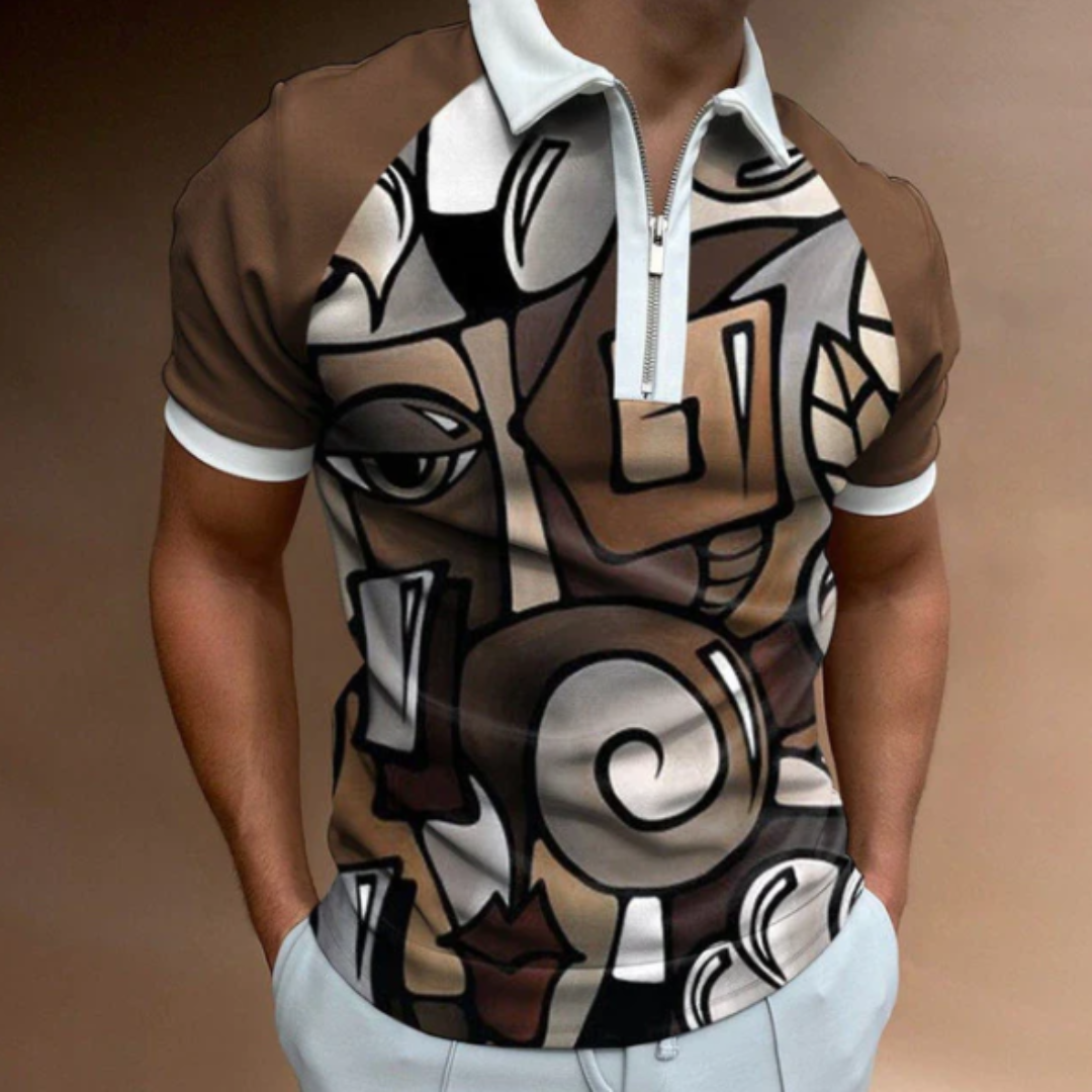 Poloshirt für Herren - Leichtes, gestreiftes Sommer-Polo mit Reißverschluss
