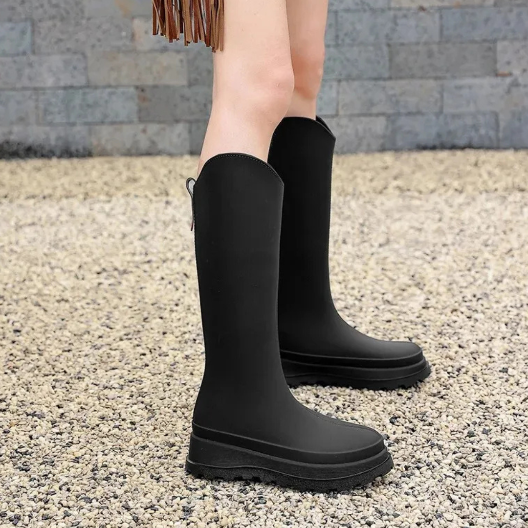 Regenstiefel für den Herbst - Wasserdichte hohe Gummistiefel mit rutschfester Sohle für Damen