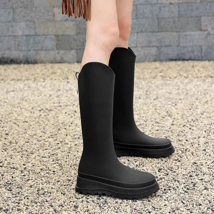 Regenstiefel für den Herbst - Wasserdichte hohe Gummistiefel mit rutschfester Sohle für Damen