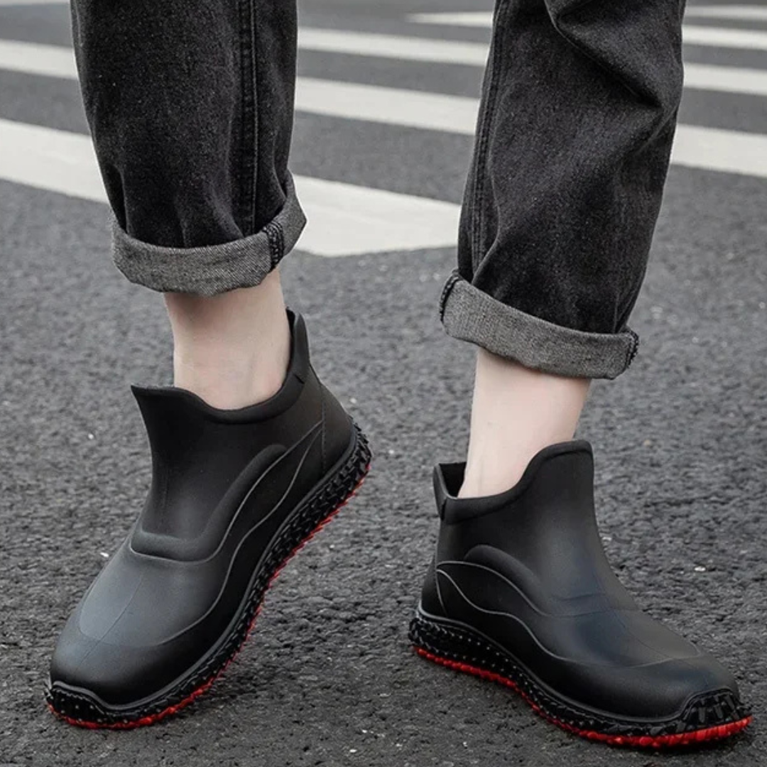 Regenstiefel für den Herbst - Halbhohe Wasserdichte PVC Gummistiefel mit rutschfester Sohle für Herren