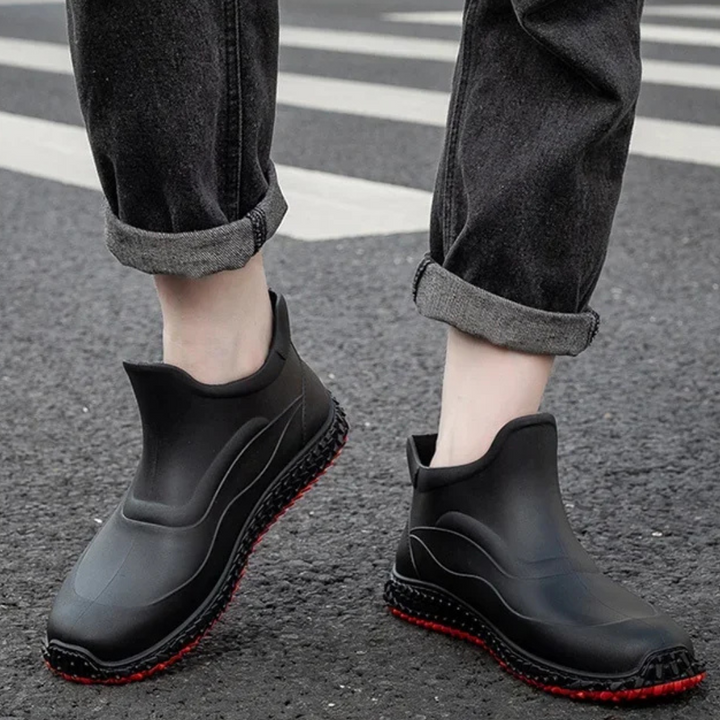 Regenstiefel für den Herbst - Halbhohe Wasserdichte PVC Gummistiefel mit rutschfester Sohle für Herren