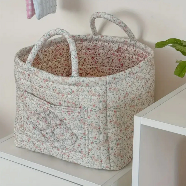 Blumen-Aufbewahrungskorb Gesteppt | Vielseitige Textil-Organizer mit Floralmuster für Haushalt