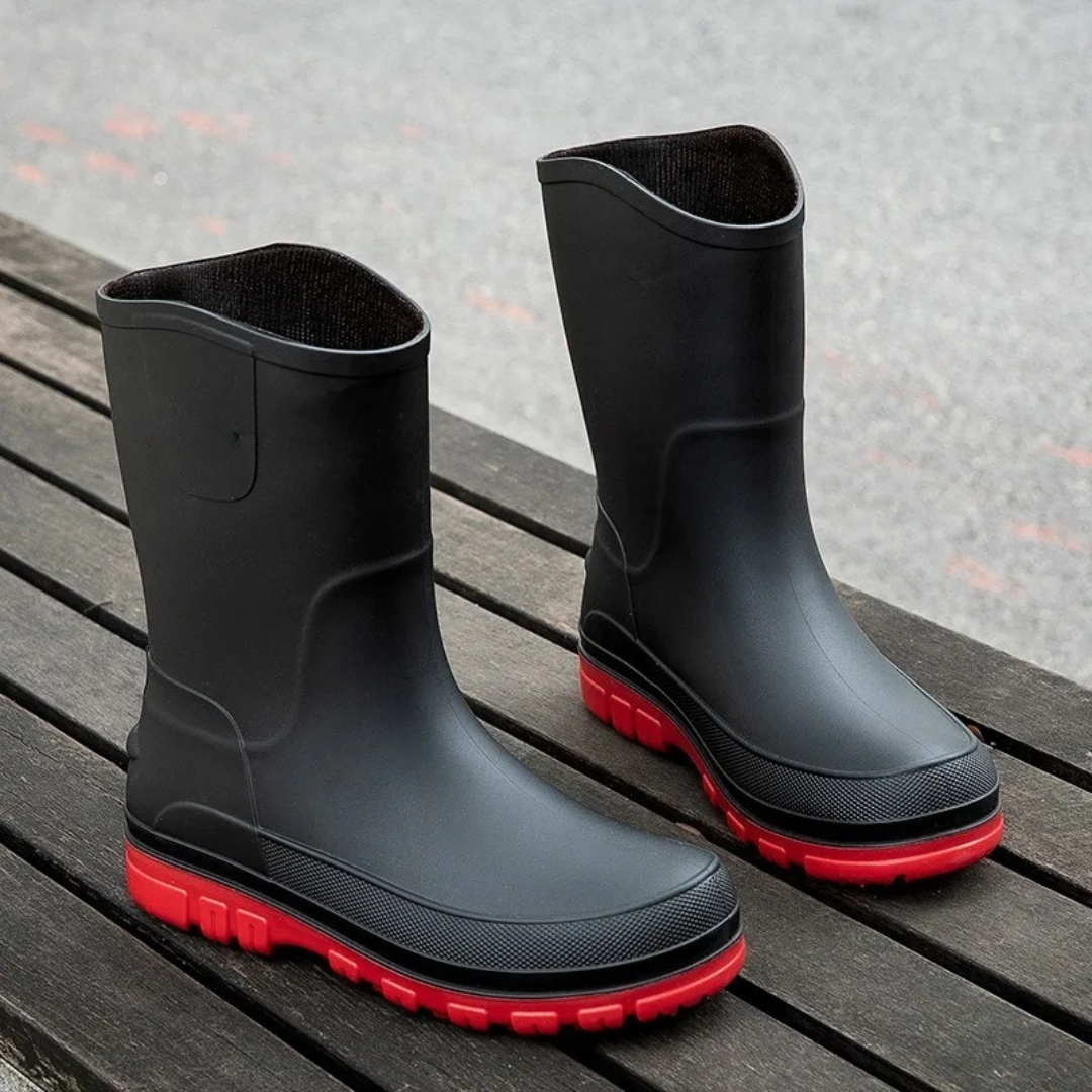 Regenstiefel für den Herbst - Halbhohe Wasserdichte PVC Gummistiefel mit rutschfester Sohle für Herren