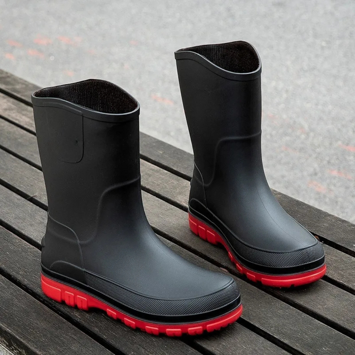 Regenstiefel für den Herbst - Halbhohe Wasserdichte PVC Gummistiefel mit rutschfester Sohle für Herren