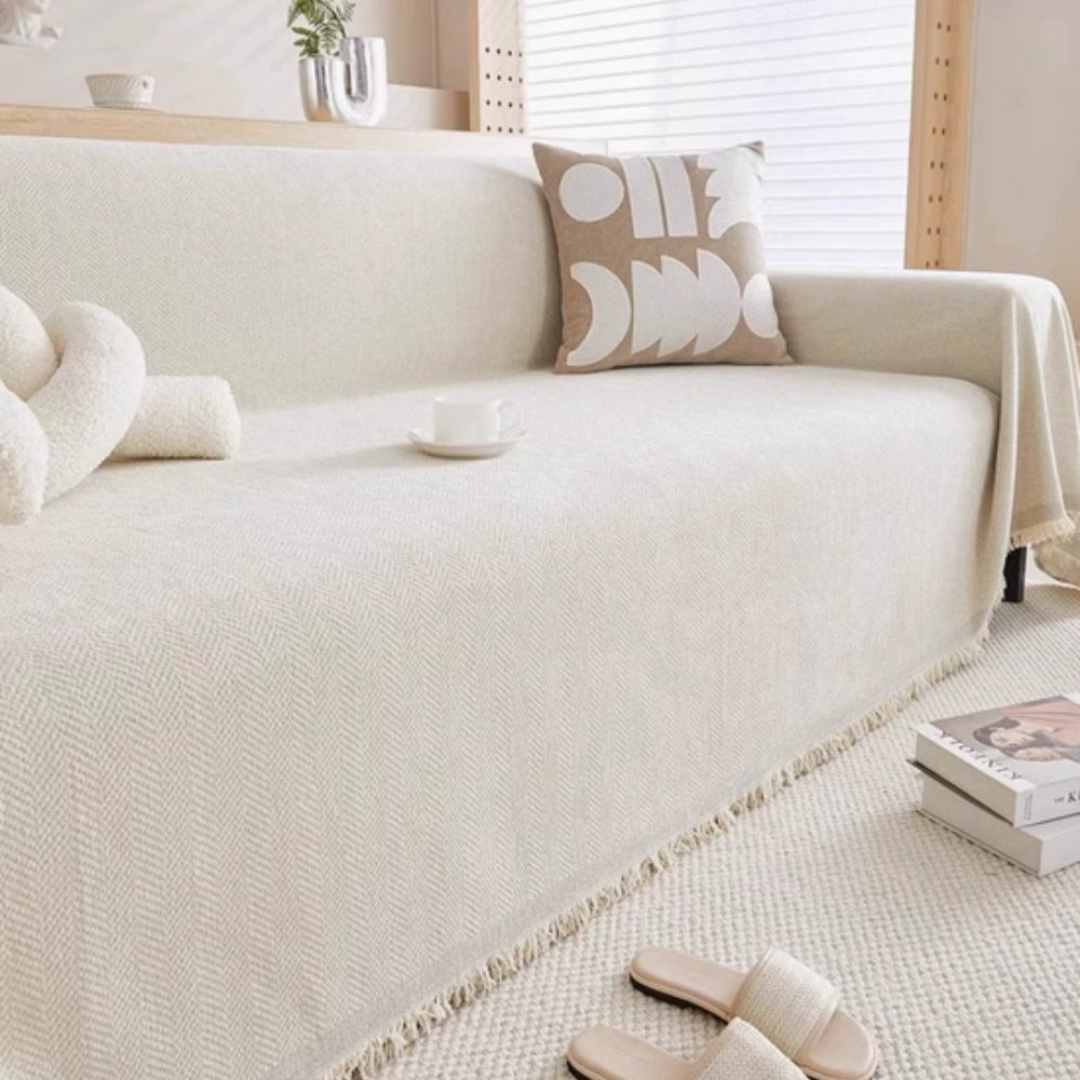 Minimalistischer Sofabezug | Wasserabweisender Möbelschutz mit Quasten-Detail für moderne Wohnräume