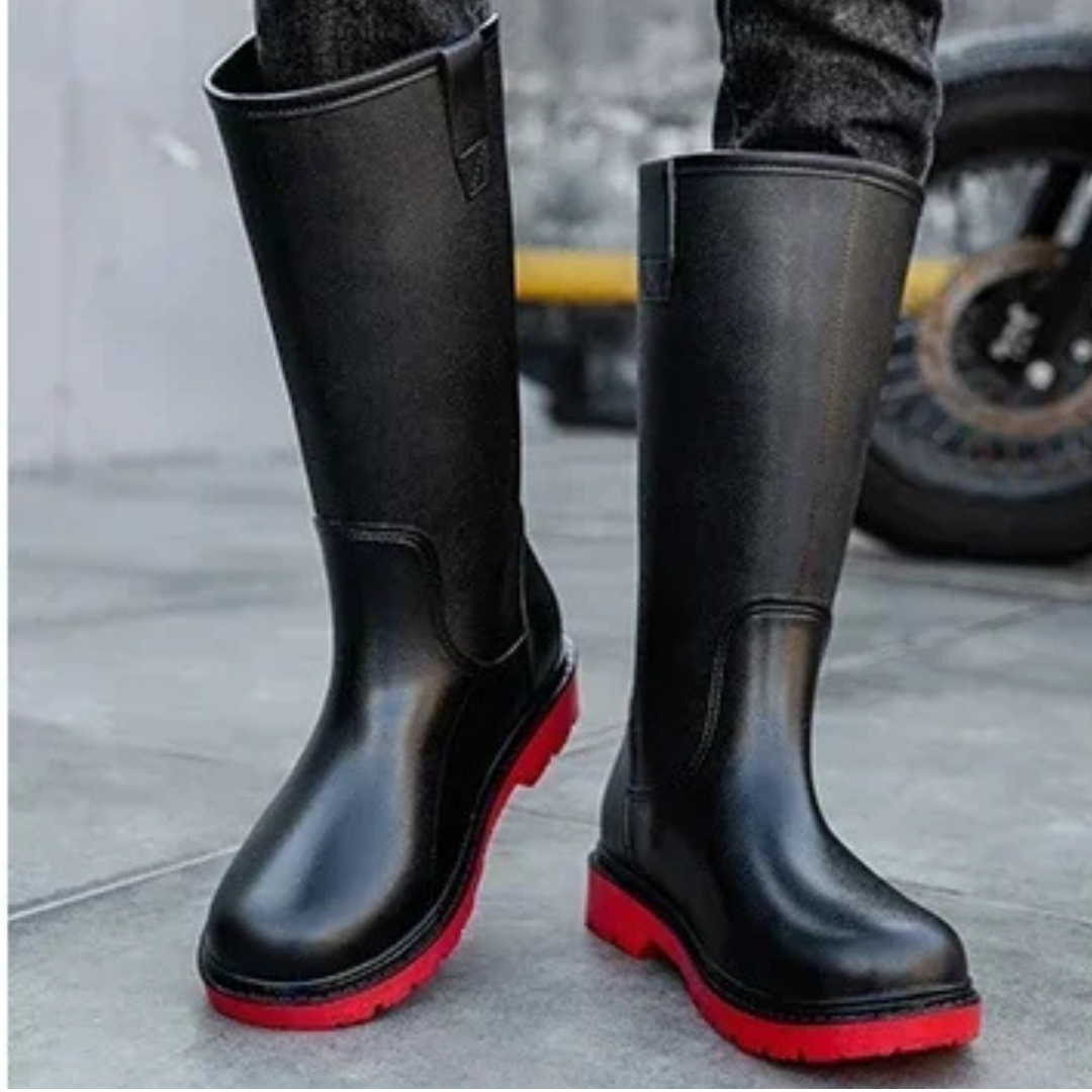 Regenstiefel für den Herbst - Halbhohe Bequeme Wasserdichte PVC Gummistiefel mit rutschfester Sohle für Herren