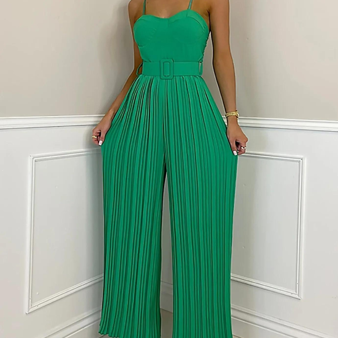 Lara Jumpsuit | Modischer ärmelloser Jumpsuit mit langem plissierten weiten Bein