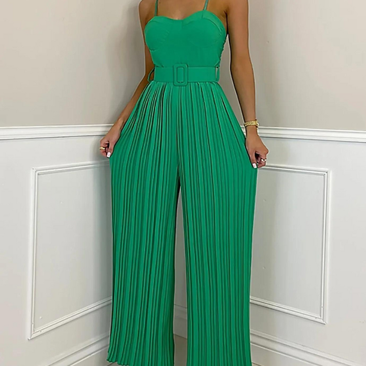 Lara Jumpsuit | Modischer ärmelloser Jumpsuit mit langem plissierten weiten Bein