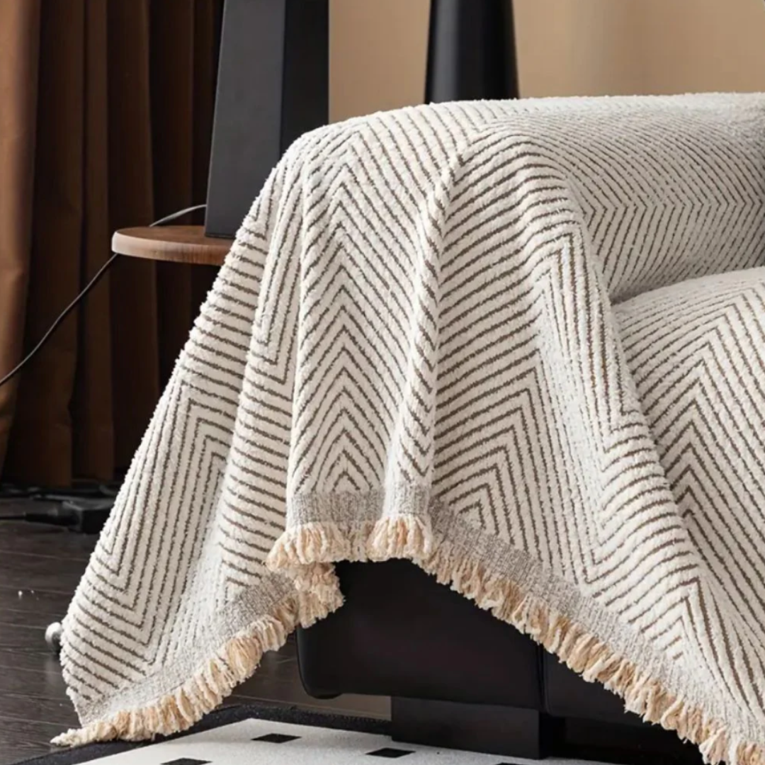 Fischgrät Sofabezug Stripe | Rutschfeste Möbelabdeckung mit Webmuster-Design