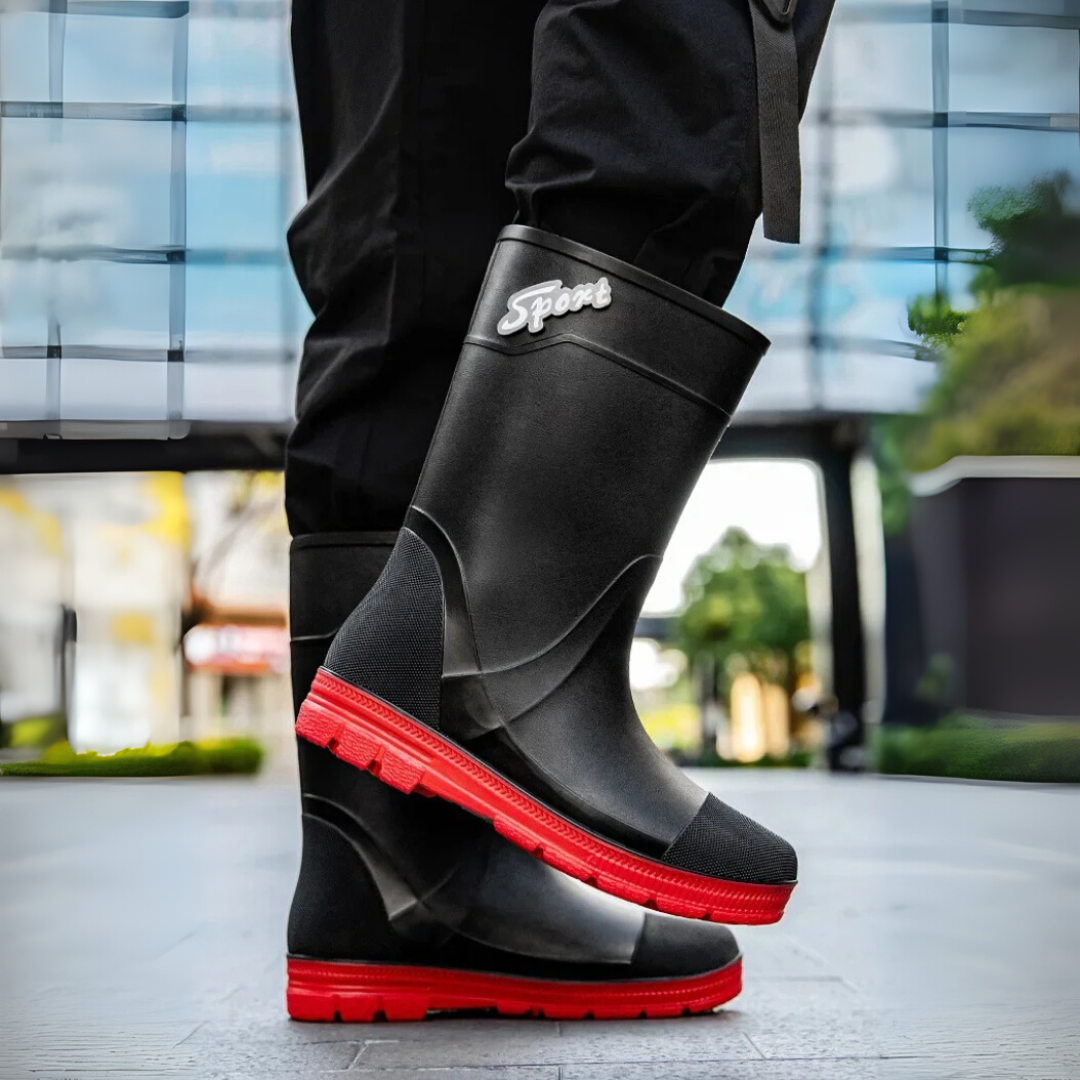 Regenstiefel für den Herbst - Hohe Wasserdichte PVC Gummistiefel mit rutschfester Sohle für Herren