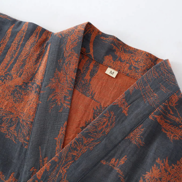 Kimono-Bademantel mit Waldmotiv aus weicher Baumwolle