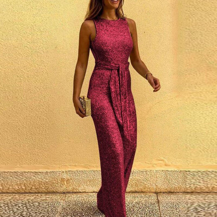 Nina Jumpsuit | Stilvoller Jumpsuit mit Taillenbindung, Pailletten und Ärmellosem Design
