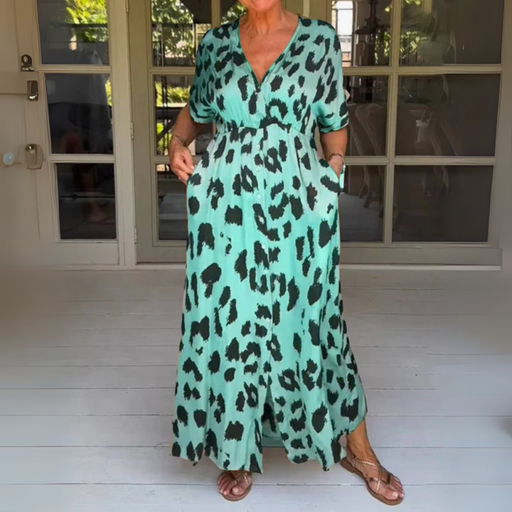 Sabrina Leopard-Kleid | Sommerliches Maxikleid mit Animal-Print für Frauen