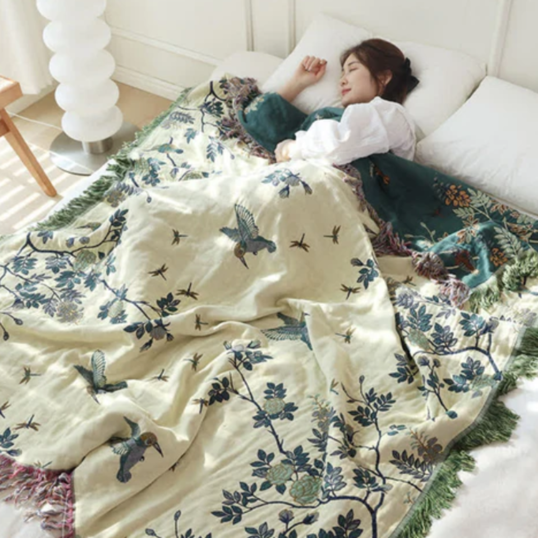 Ornate Mehrschicht-Baumwolldecke | Luxuriöse Wohndecke mit Jacquard-Muster und Quasten