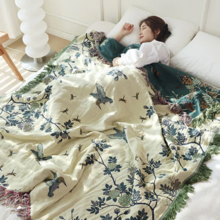 Ornate Mehrschicht-Baumwolldecke | Luxuriöse Wohndecke mit Jacquard-Muster und Quasten