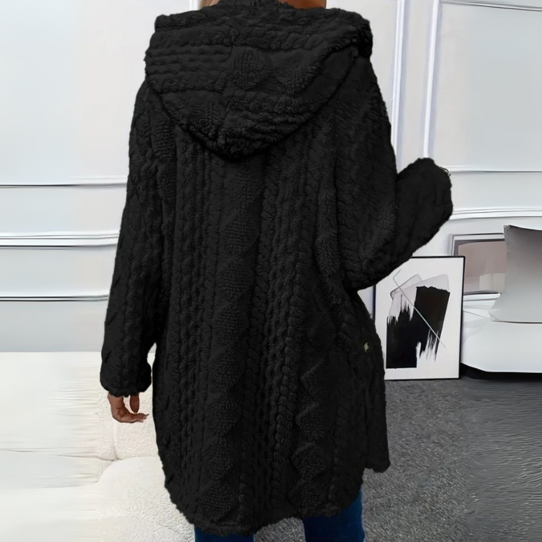 Teddyjacke für den kalte Tage - Stilvolle Lange Fleecejacke mit Kapuze für Damen