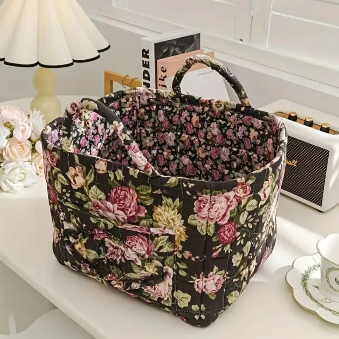 Eleganter Aufbewahrungskorb aus Canvas mit floralem Landhausstil-Design