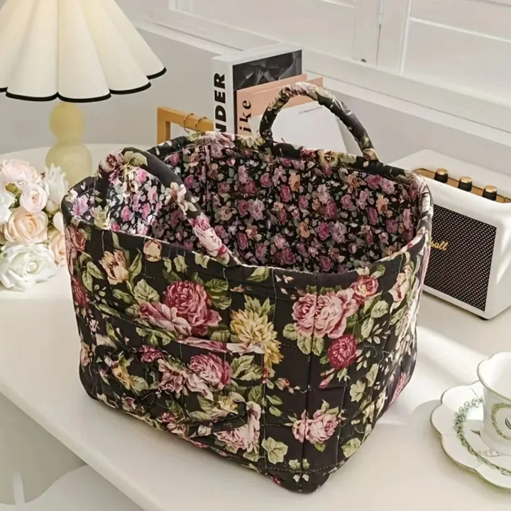 Eleganter Aufbewahrungskorb aus Canvas mit floralem Landhausstil-Design