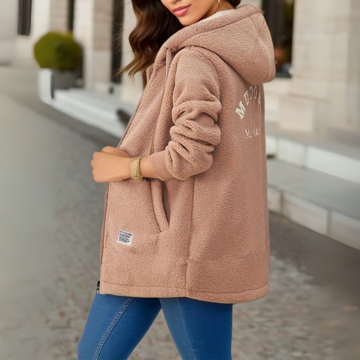 Fleecejacke für den kalte Tage - Stilvolle Lange Übergansjacke mit Kapuze für Damen
