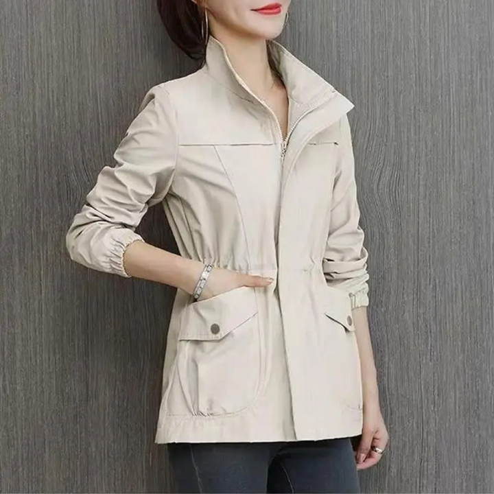 Regenjacke für den Herbst - Wasserdichte Übergansjacke mit Stehkragen für Damen