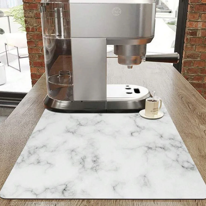 Premium Marmordruck Geschirrtrockenmatte | Spritzwasserfeste Küchenmatte mit Antirutschbasis