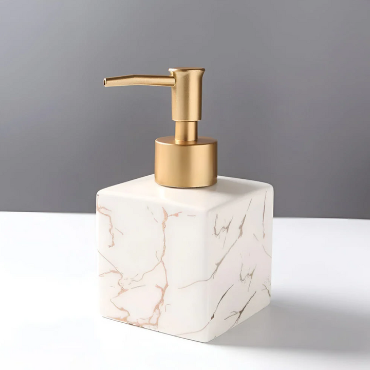 Luxus Marmor-Seifenspender | Eleganter Keramikspender mit Goldpumpe für Bad und Küche