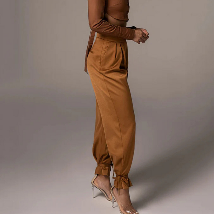 Claudia Satin-Hose | Elegante High-Waist Hose mit Schnürung für Frauen