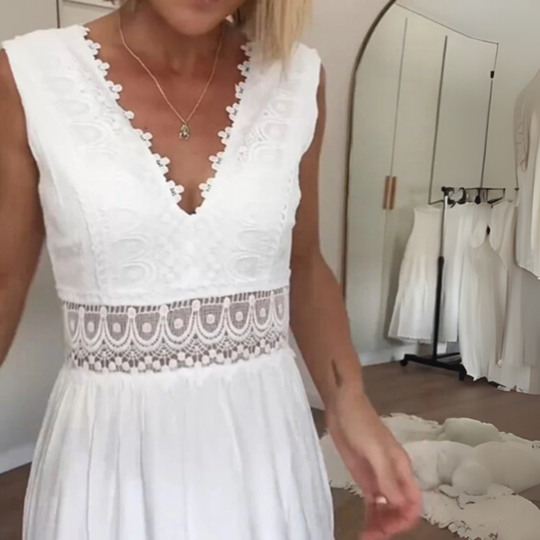 Sabrina Spitzenkleid | Elegantes Boho-Kleid mit V-Ausschnitt für Frauen