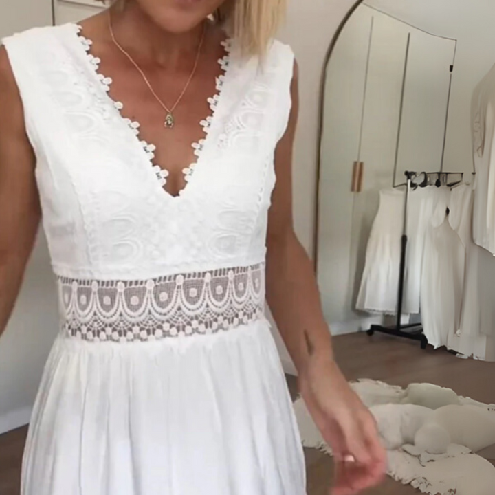 Sabrina Spitzenkleid | Elegantes Boho-Kleid mit V-Ausschnitt für Frauen