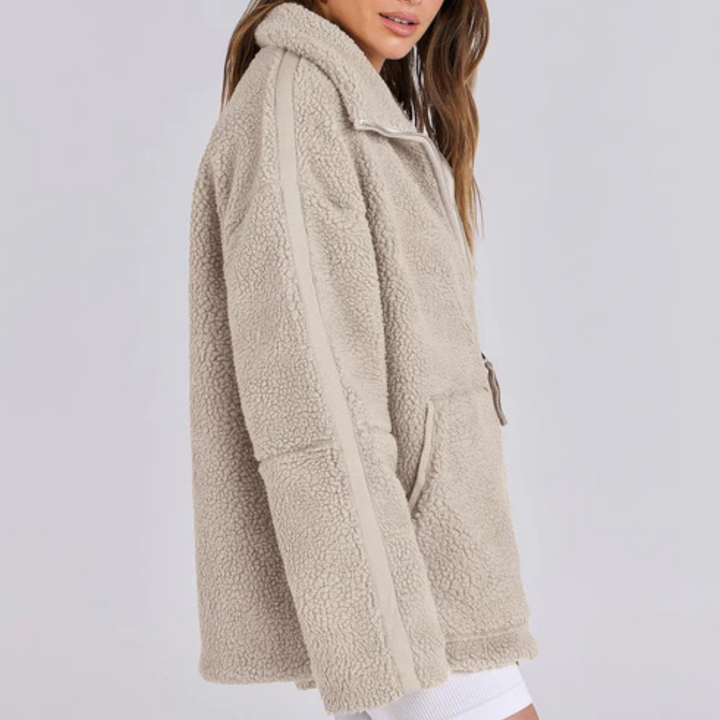 Teddyjacke für den Herbst - Oversized Fleecejacke mit Stehkrage für Damen