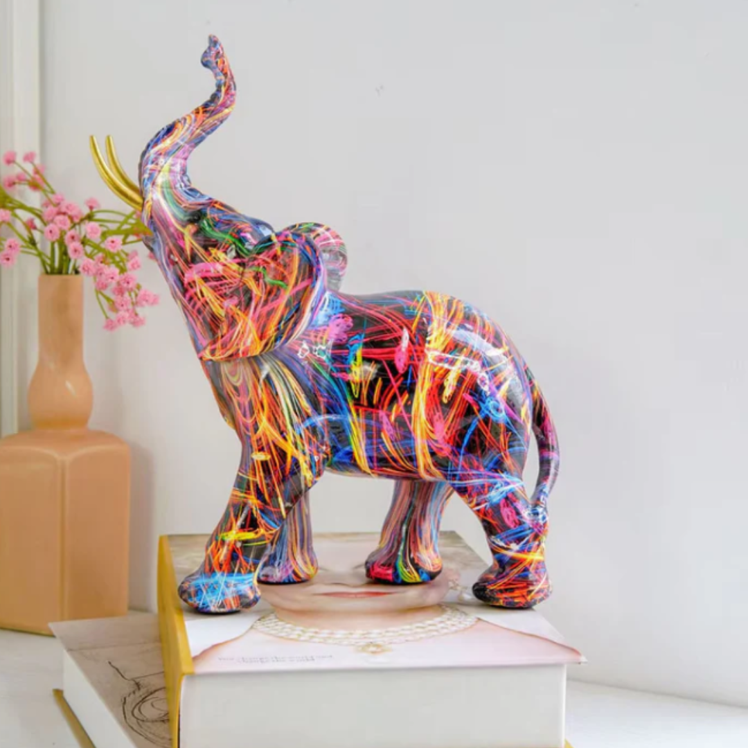 Graffiti-Elefant Kunstfigurine | Moderne Street-Art Dekoration mit bunten Farbspritzern für Zuhause