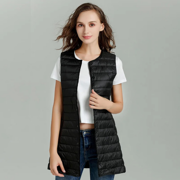Lange Steppweste für den Herbst - Leichte Daunenweste für Damen